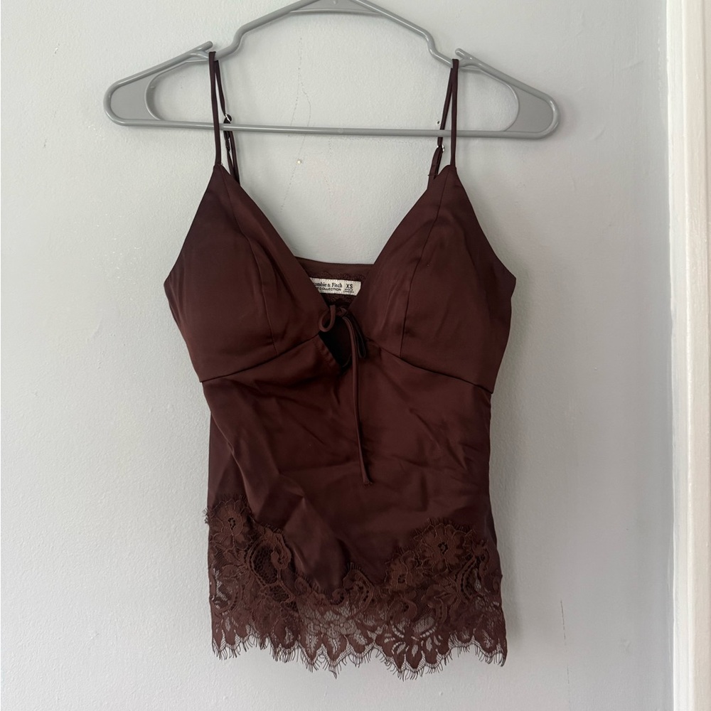Abercrombie Satin Lace Trim Cami Top - Brown